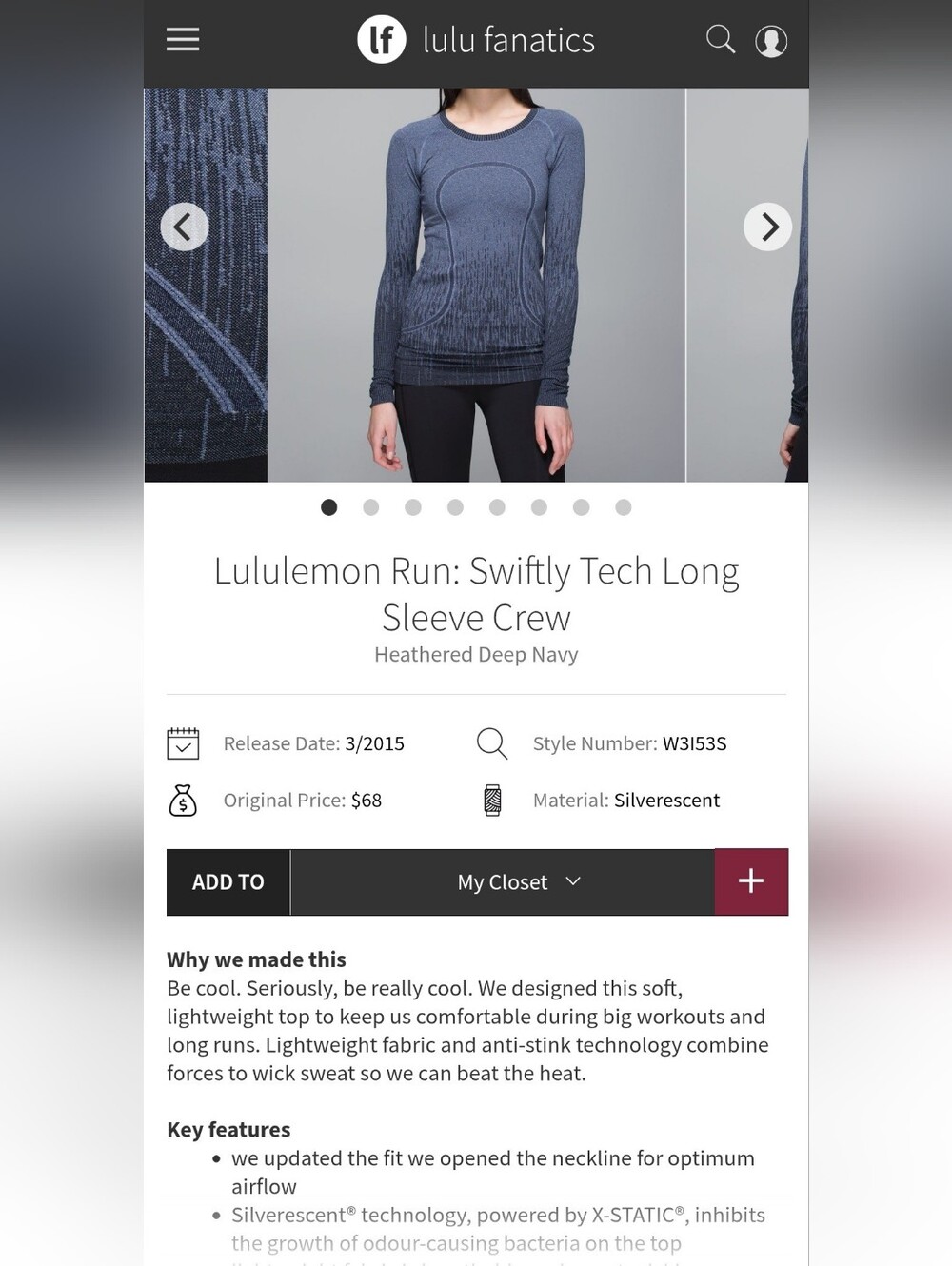 Lululemon Run: Swiftly Tech Long Sleeve Crew Heathered Deep Navy 6 - Picture 5 of 5